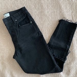 Reformation Serena High Rise Skinny Jeans in Destroyed Black Size 23